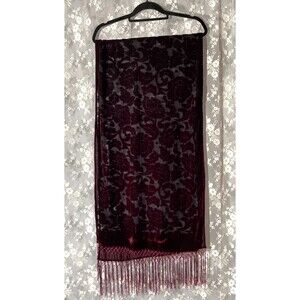 Velvet Floral Shawl Maroon Dark Red Boho Hippie Goth Dark Romance Wrap